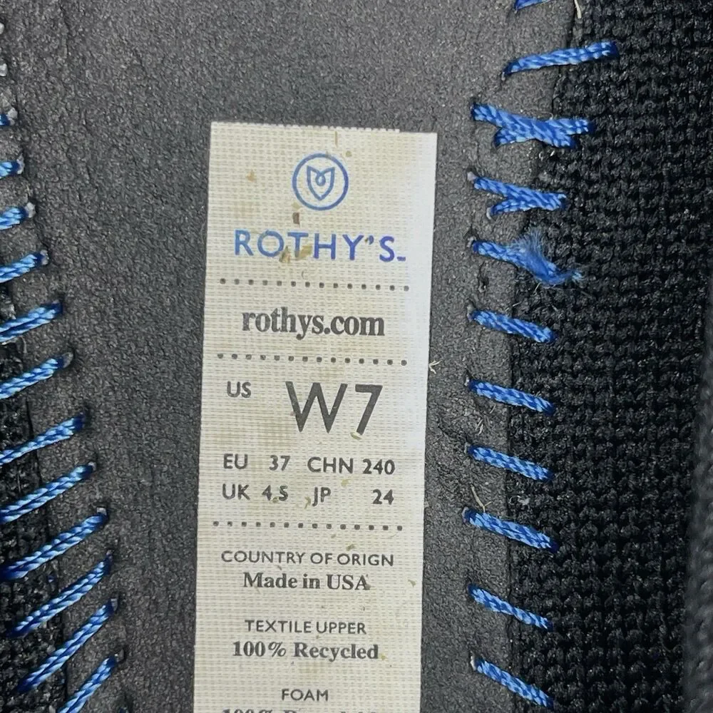Rothys The Loafer Black Knit Flats Shoes Womens Size 7 Royal Blue Trim - Picture 7 of 7
